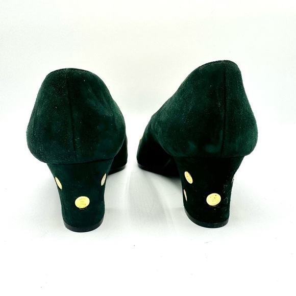 BRUNO MAGLI GREEN LEATJER PUMP 80s VINTAGE HEELS BLOCK HEELS CHUNKY HEELS 38.5 - Picture 5 of 12